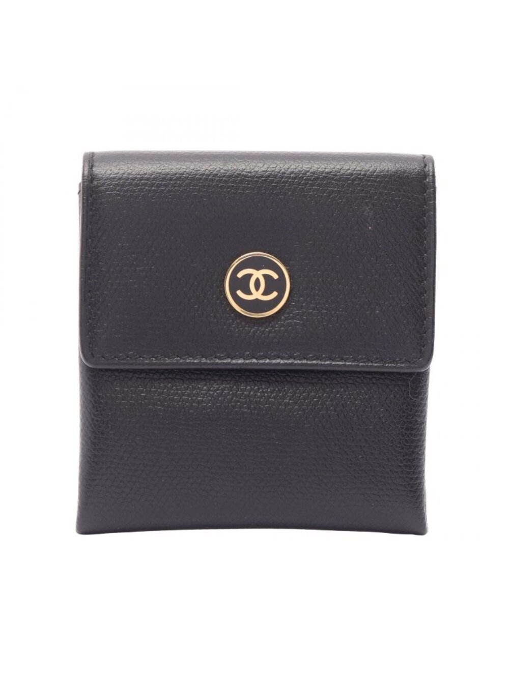 Chanel Coin Purse Coco Buttons Black Leather